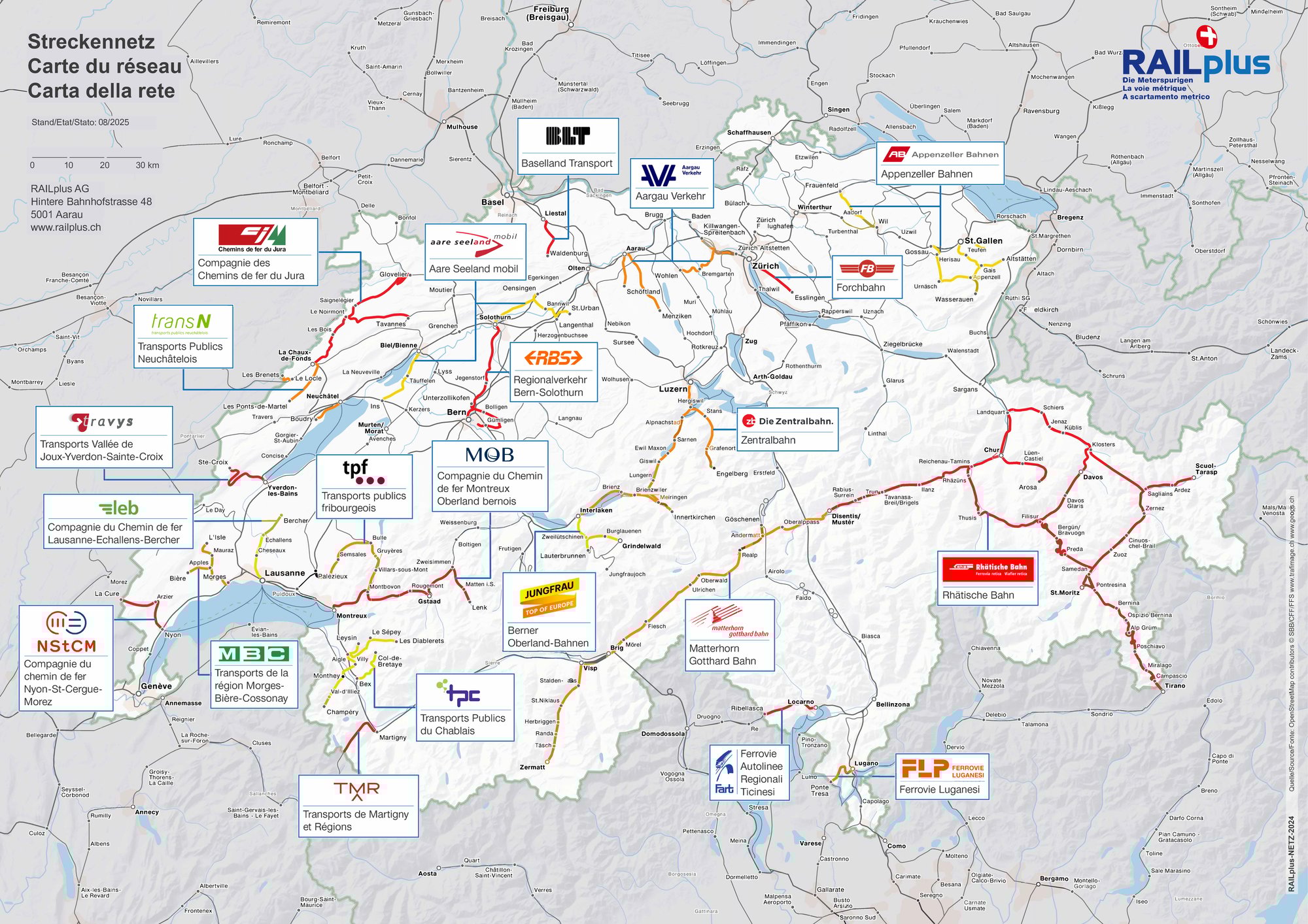 RAILplus Streckennetz-Carte du réseau-Carta della rete_082025